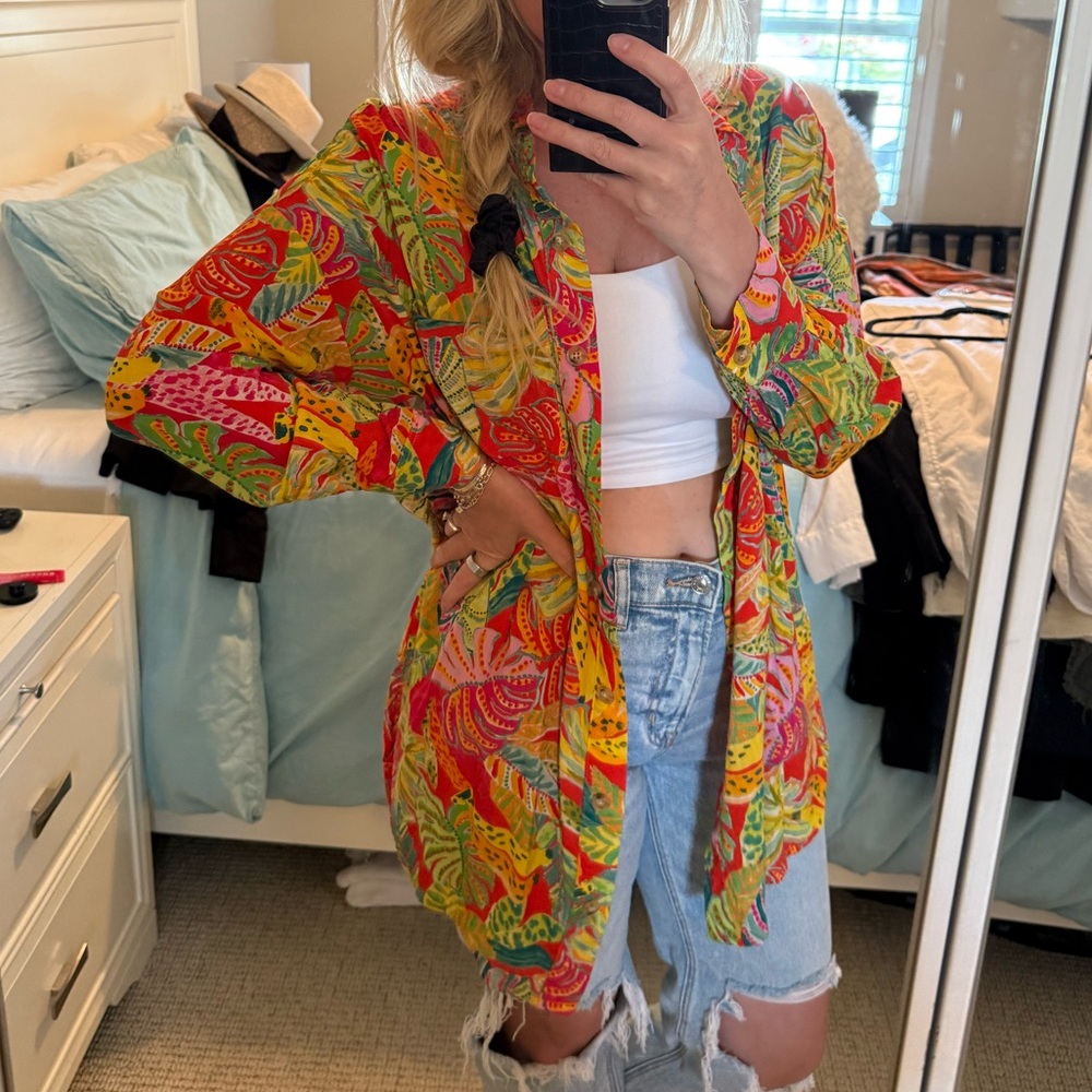 Vici | Coveted Button Down Shirt Dress Colorful Tropical Mini Cover Up Small - Picture 5 of 10
